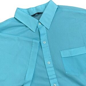 Vintage David Harrison Sportswear Shirt Men XL Blue Ribbed Button Up Sheer 90s